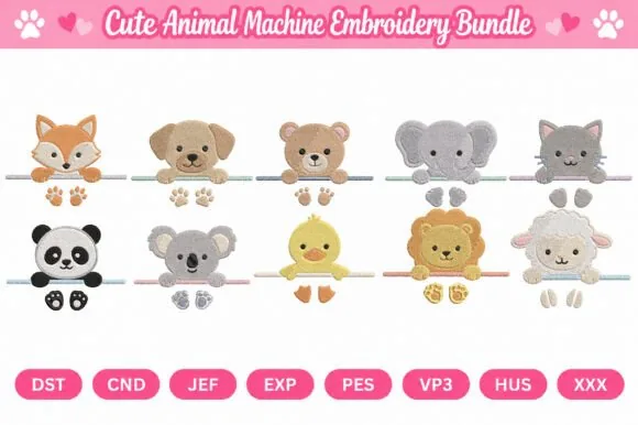 Cute animal machine embroidery bundle with ten baby animals