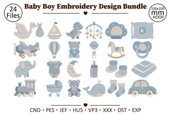 Baby boy machine embroidery design bundle for 4x4 hoops