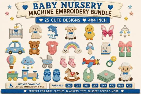 Baby nursery machine embroidery bundle of 25 designs
