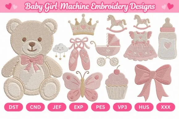 Baby girl machine embroidery designs for small hoops