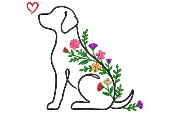 Floral dog machine embroidery design in five sizes