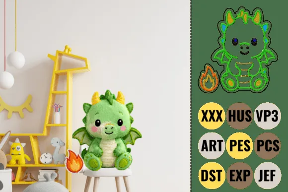 Cute baby dragon machine embroidery design for nursery cushions