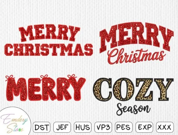 Merry Christmas machine embroidery lettering bundle