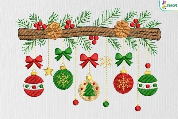 Hanging Christmas ornaments machine embroidery design in two sizes