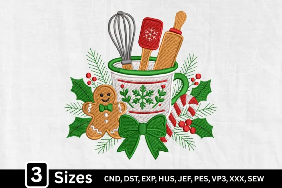 Holiday kitchen Christmas baking machine embroidery design for aprons
