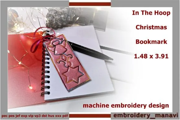 In the hoop Christmas ornament bookmark machine embroidery design
