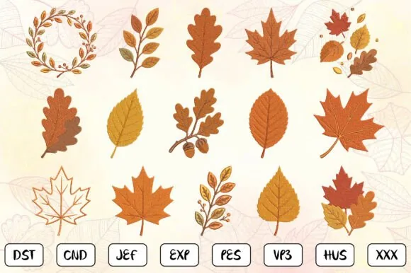 Mini autumn leaf embroidery bundle for 2x2 hoops
