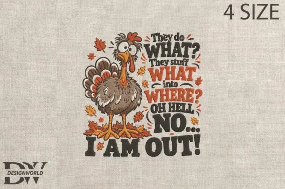 Thanksgiving turkey machine embroidery design in four hoop sizes