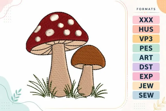 Mini fall mushrooms machine embroidery design for small hoops