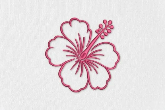 Outline tropical hibiscus flower machine embroidery design