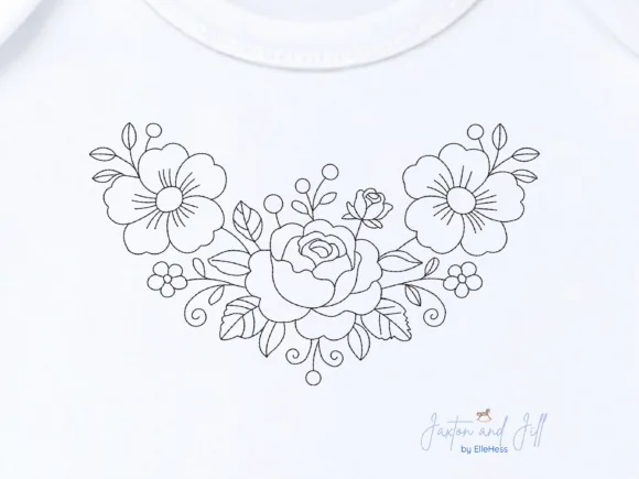 Blackwork rose border machine embroidery design for towels
