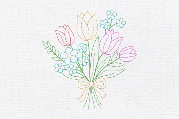 Floral line art machine embroidery design in five sizes