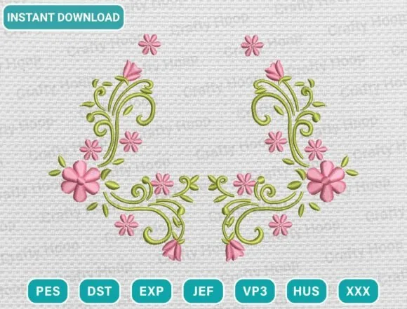 Floral corner machine embroidery design for napkins
