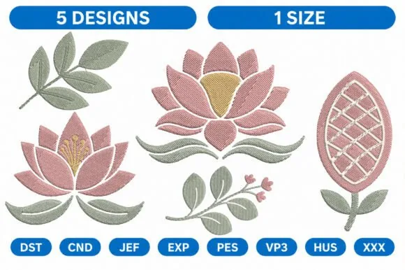 Lotus flower machine embroidery bundle for small hoops