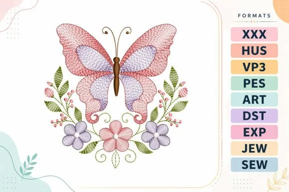 Ripple butterfly floral machine embroidery design