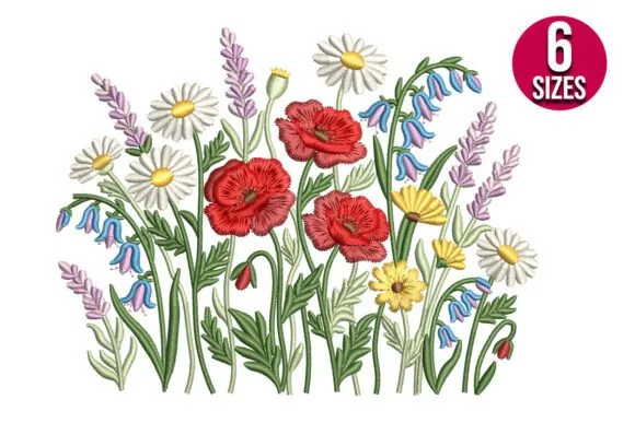 Wildflowers daisy and lavender machine embroidery design