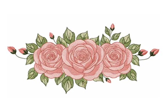 Elegant rose floral machine embroidery design for table runners