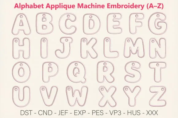 Alphabet applique machine embroidery set for names