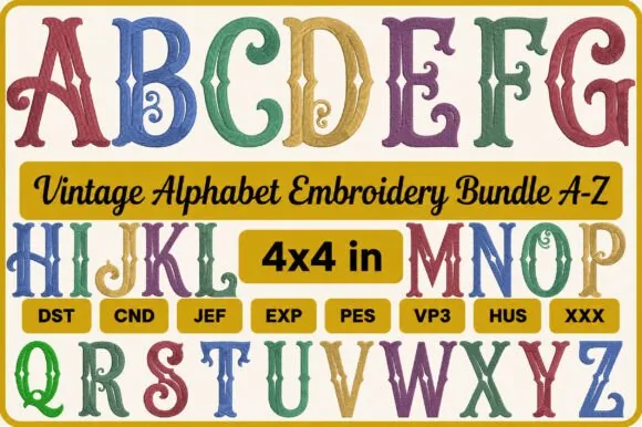 Vintage alphabet embroidery bundle A to Z for linens