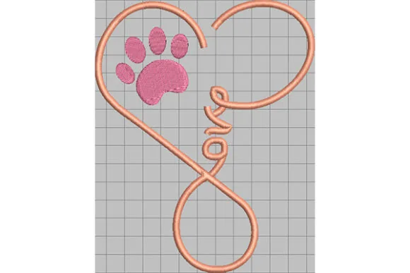 I Love My Paw free machine embroidery design in seven sizes