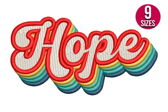 Hope Retro free lettering machine embroidery design in five sizes