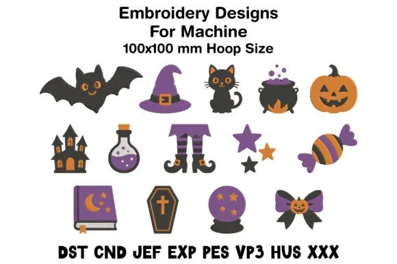 Mini Halloween machine embroidery set for a 4x4 hoop