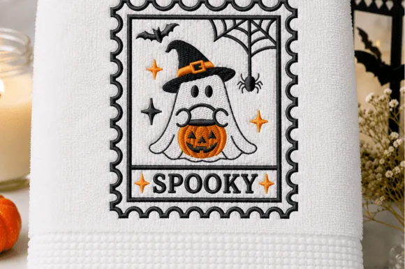 Halloween ghost stamp applique embroidery design for small hoops