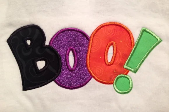 Boo Halloween applique embroidery design for fabric scraps