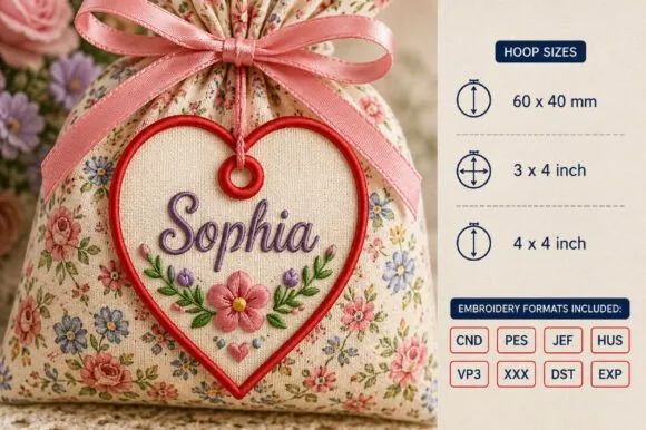 ITH blank heart tag embroidery design for wedding favours
