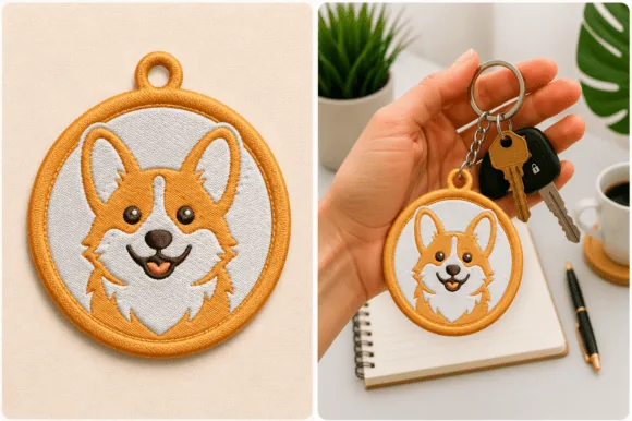 Corgi keychain machine embroidery design for a 4x4 hoop