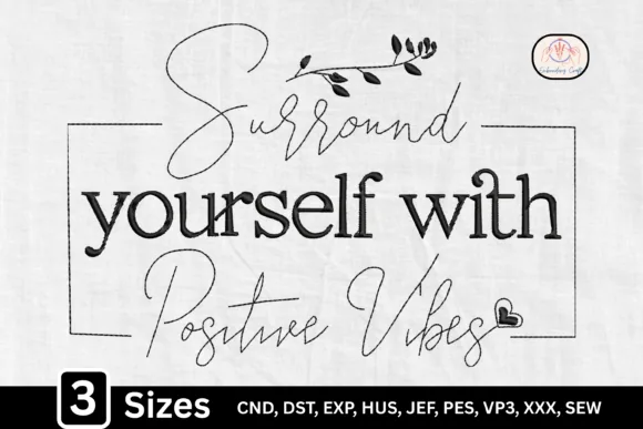 Line art positive vibes quote embroidery design for a tote bag
