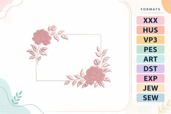 Floral rectangle frame embroidery design for a monogrammed tote bag