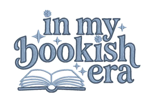 In my bookish era typography embroidery design for a book tote